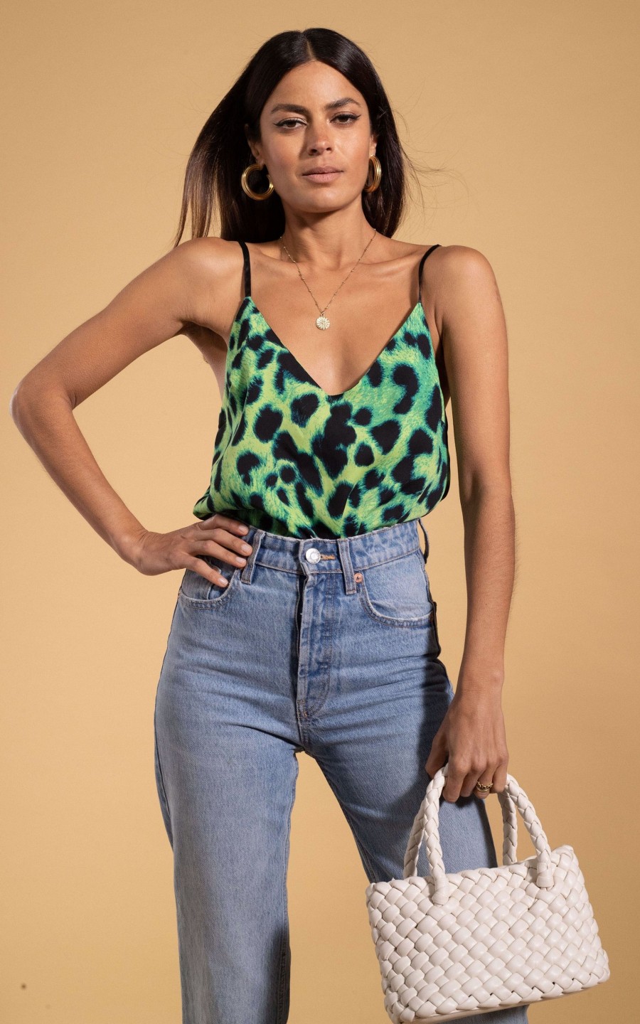Dancing Leopard Birdie Cami Top In Lime Leopard