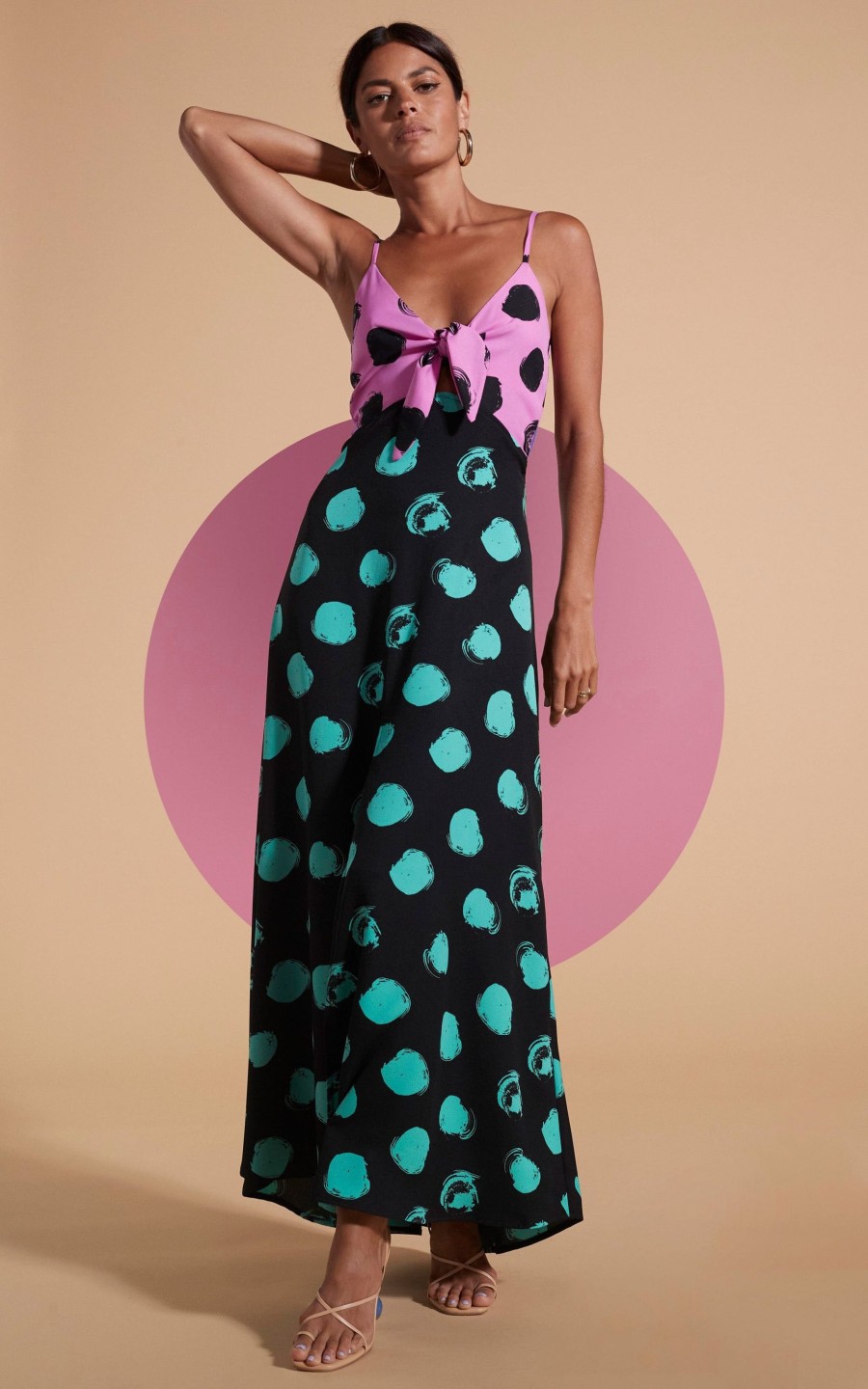 Dancing Leopard Florence Dress In Black On Pink Dot & Green On Black Dot