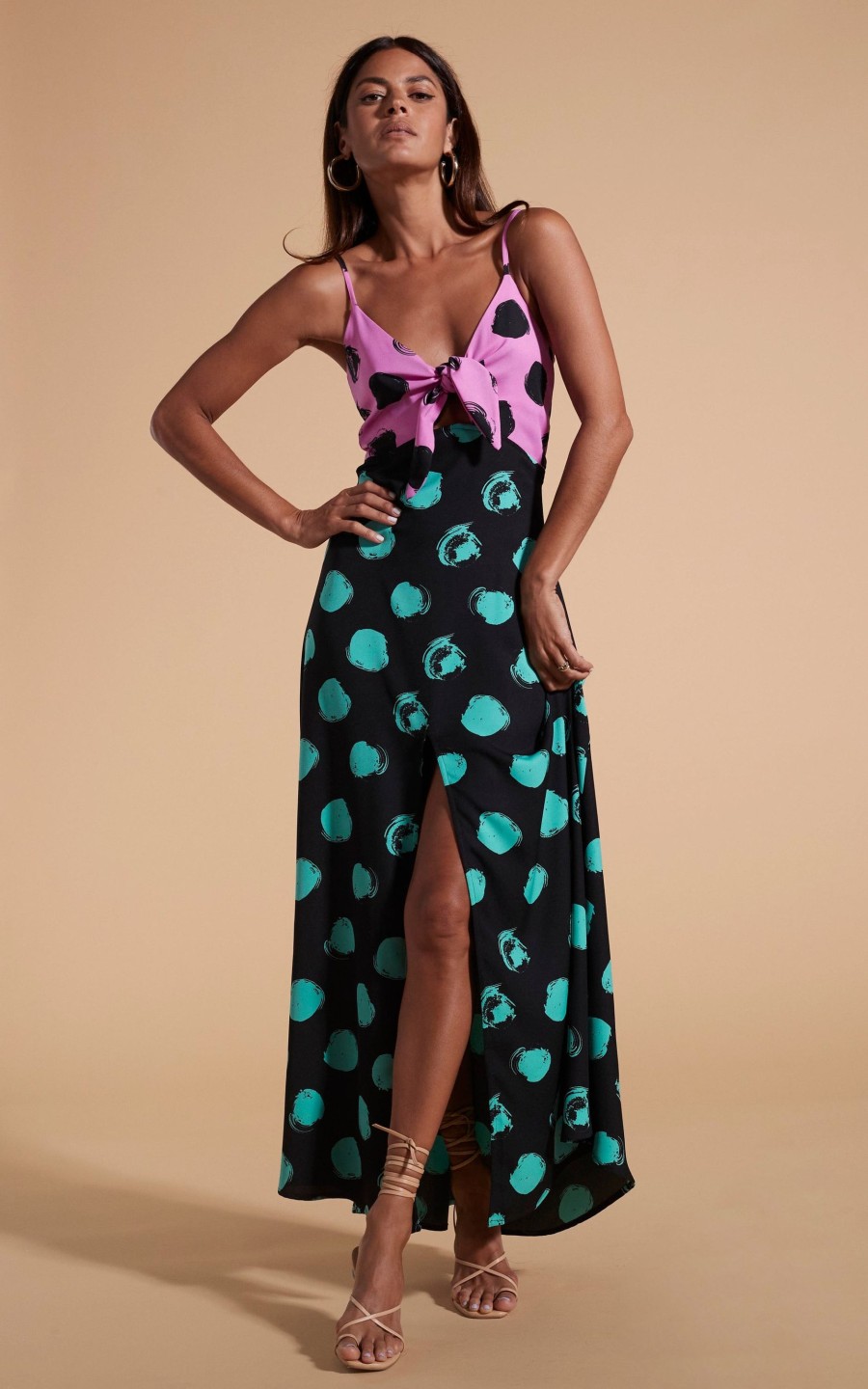 Dancing Leopard Florence Dress In Black On Pink Dot & Green On Black Dot