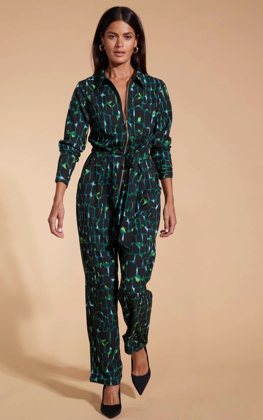 Dancing Leopard Roxanna Jumpsuit In Green Alligator