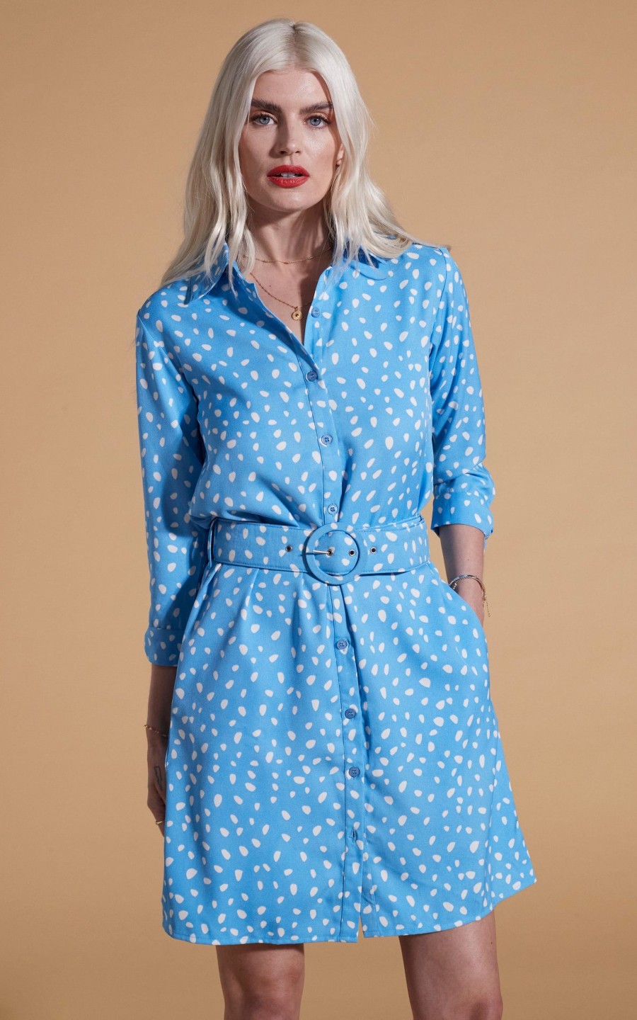 Dancing Leopard Jonah Mini Shirt Dress In Abstract White On Blue