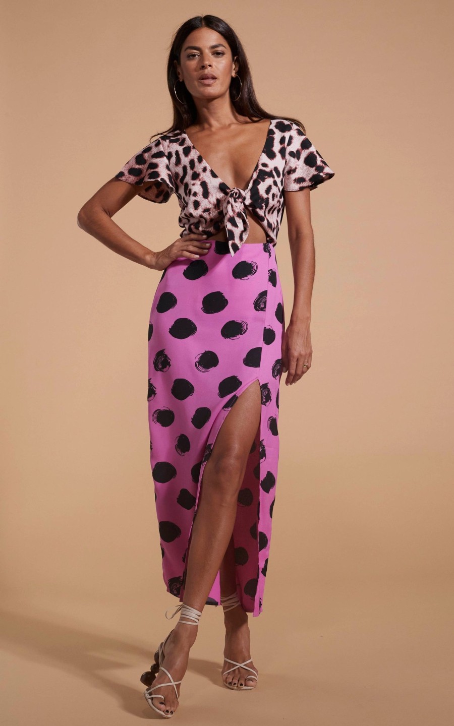 Dancing Leopard Lily Dress In Blush Leopard & Black On Pink Dot