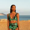 Dancing Leopard Halo Tamika Bikini Vest Top In Watercolour Green Leaf