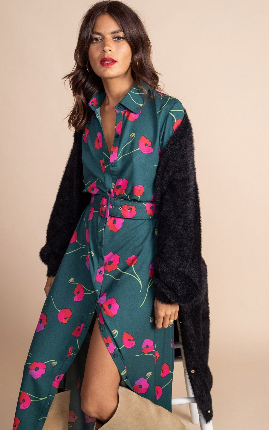 Dancing Leopard Dove Dress In Poppies On Dark Green