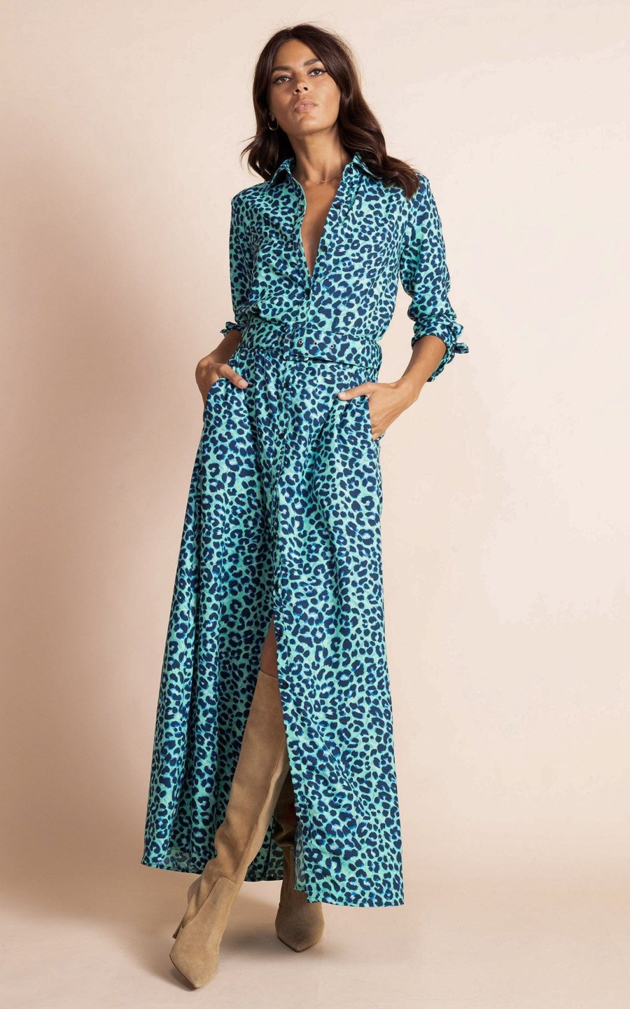 Dancing Leopard Dove Dress In Turquoise Leopard